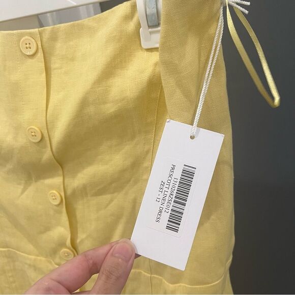 NWT Reformation Midi Dress Linen Butter Yellow Strapless Prescott size 12 - Picture 5 of 9